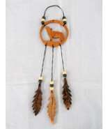 NEW HAND MADE WOOD FULL BODY HOWLING WOLF DREAM CATCHER w 3 DANGLING FEA... - $5.99