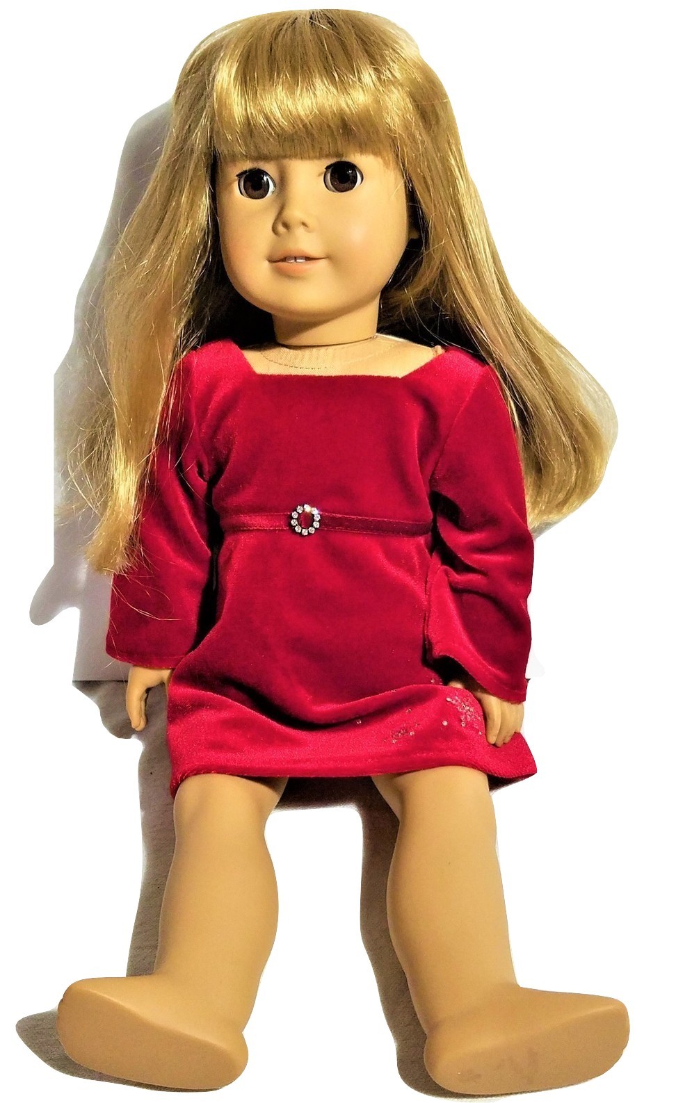 American Girl Doll(retired) with Red Velvet Snowflake Dress Preow