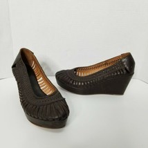Anthropologie Fiel Size 9.5 Brown Caged Woven Leather Wedge Platforms Retro - $37.39