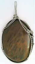 Gold Sheen Obsidian Stainless Steel Wire Wrap Pendant 15 - $25.99