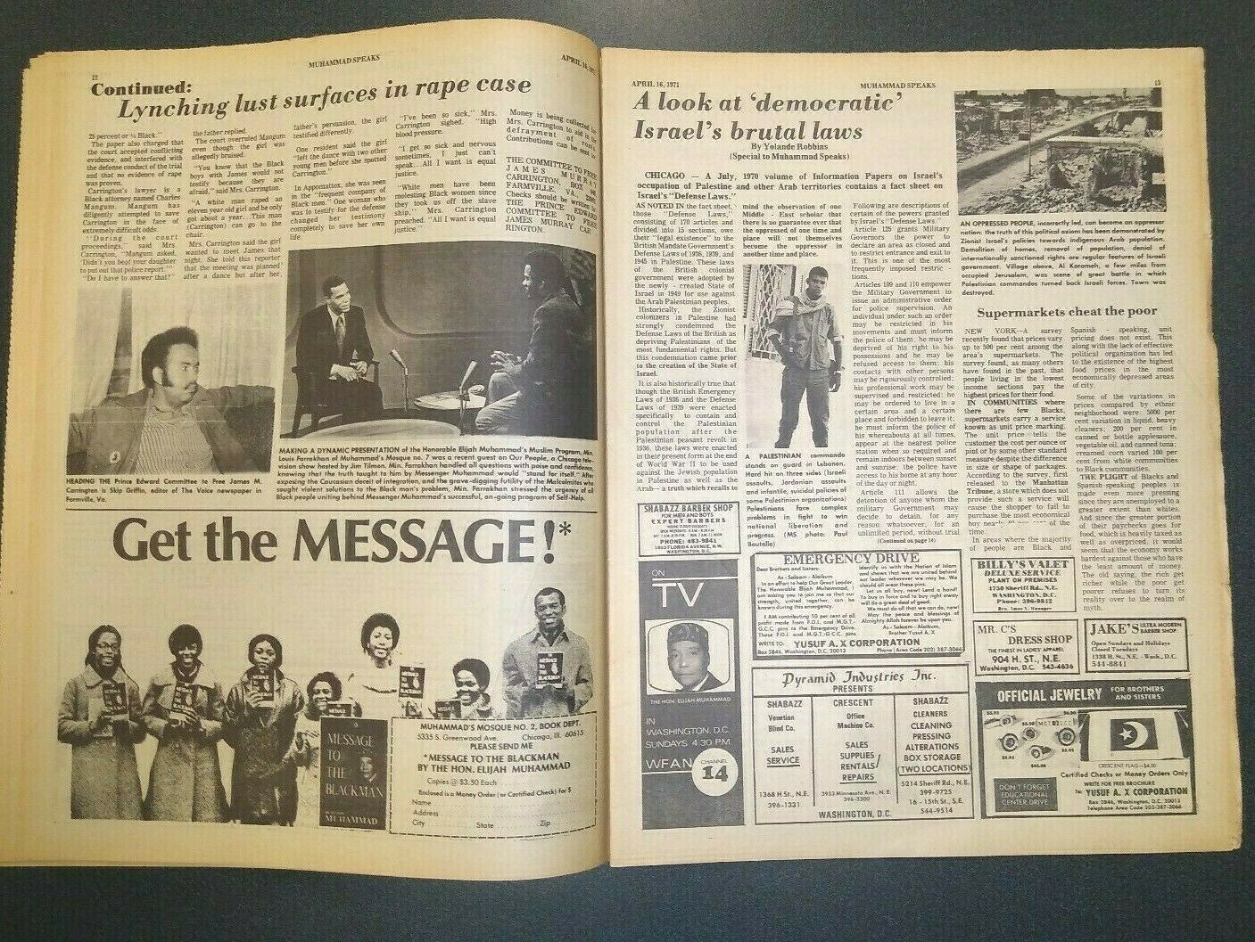 1971 Nation Of Islam Newspaper MUHAMMAD SPEAKS "Disagreeable to Live in