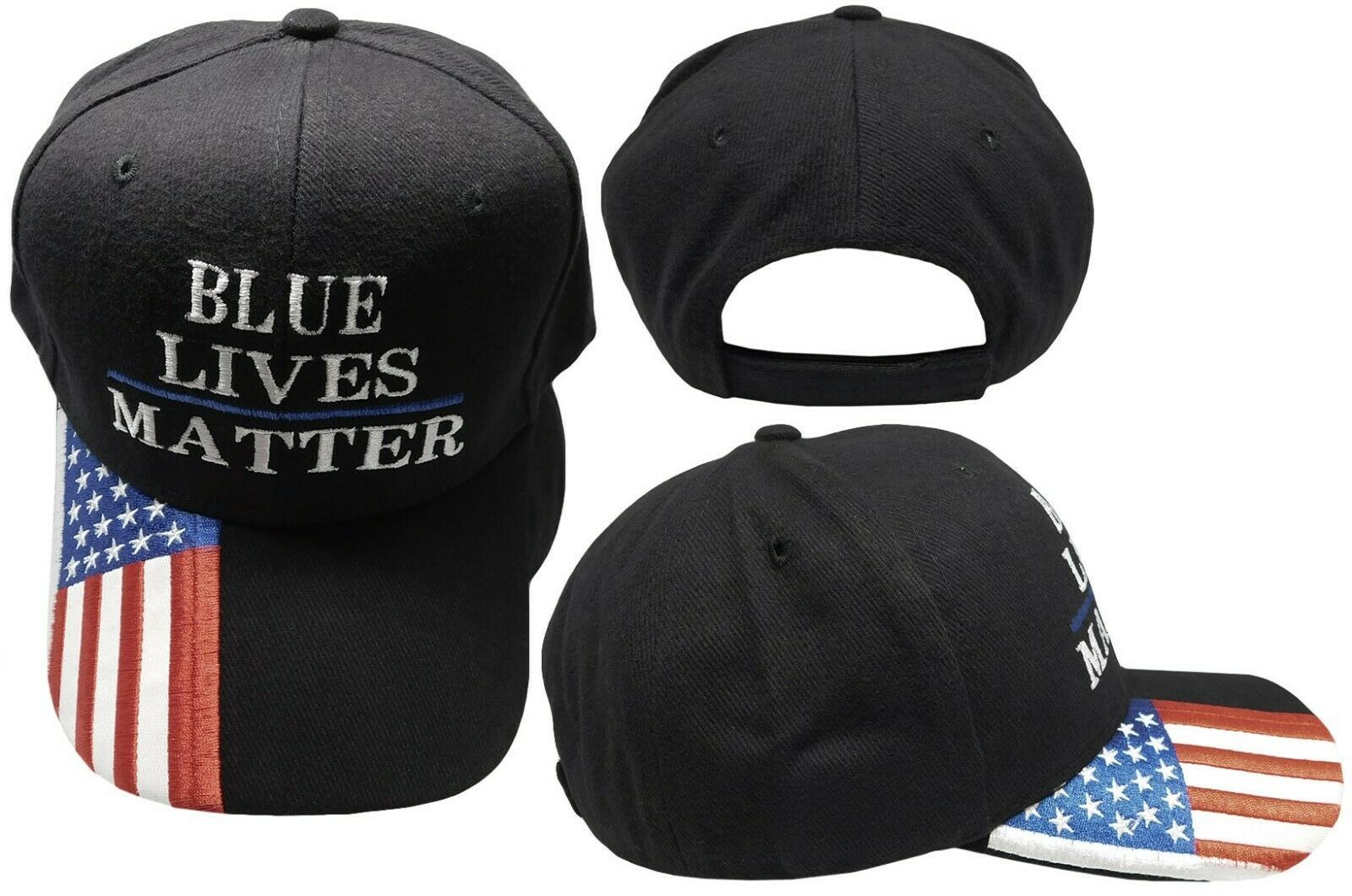 Blue Lives Matter Police Memorial USA Flag On Bill Embroidered Cap Hat COTTON - $9.88