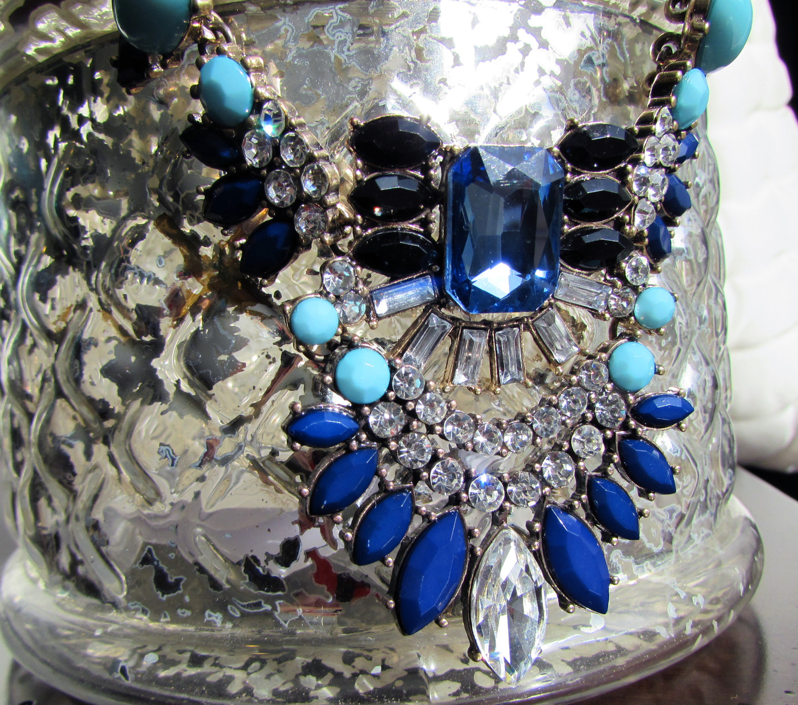 J. Crew Style Blue Crystal Fashion Statement Necklace