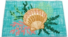 KITCHEN ACCENT RUG (nonskid back) (17&quot;x28&quot;) SEALIFE,SEA SHELL ON AQUE CO... - $17.81