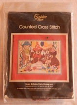 NEW Golden Bee Cross Stitch Kit Bears Birthday Party Picture 60213 14&quot;x1... - $12.99