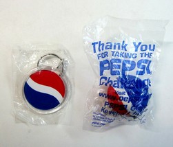 2 Pepsi Cola Keychains - Round Acrylic Globe Disc & Pesi Challenge Globe Ball - $7.99