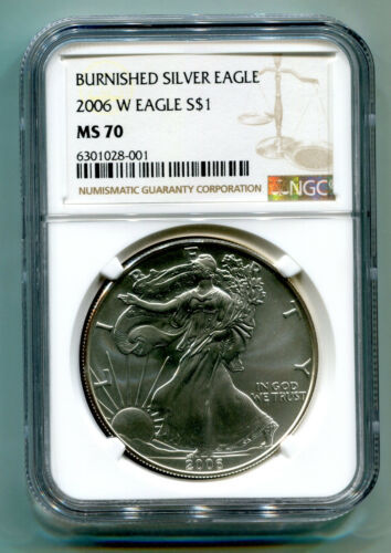 Primary image for 2006 W BURNISHED AMERICAN SILVER EAGLE NGC MS70 BROWN LABEL MS 70 NICE COIN PQ