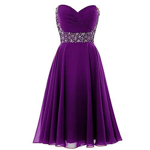 Short Beaded Sweetheart Prom Dress Evening Chiffon Gown Plus Size Purple US 18W