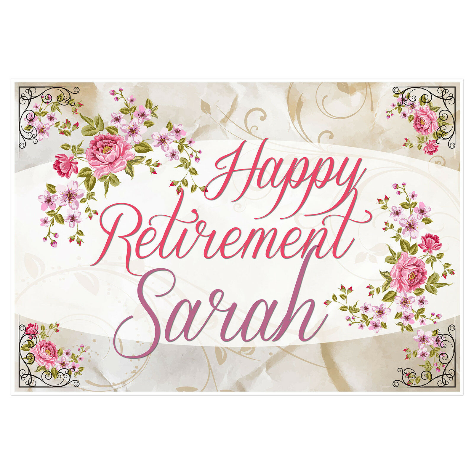 Enjoy Retirement Floral Banner Personalized Party Backdrop - Banners ...