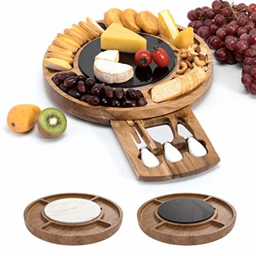 Shanik Cheese Board Set, Round Acacia Charcuterie Board, Cheese Serving ...