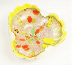 Vintage Murano Glass Bowl Dino Martens? Yellow Orange Scalloped Edge Aventurine - $325.00