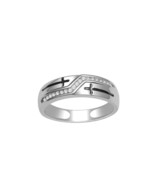 10K White Gold Wedding Band With Cross Mens Ring 6.5mm Wide 0.13CTTW Dia... - $879.20