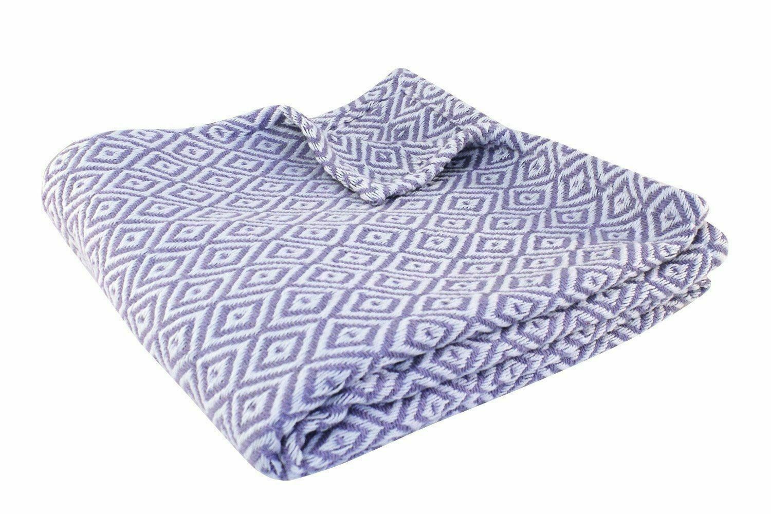 Split P Lavender Purple, White Cotton Throw Blanket Diamond Pattern ...