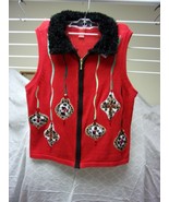 Merry & Bright Christmas Sweater/Vest Removeable Collar Xmas Ornaments size L  - $11.88