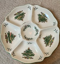 Spode Christmas Tree China With Green Trim Chip/ Veggie Dip Plate Relish... - $118.79