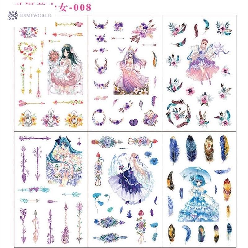 6 sheets pack anime girls adhesive stickers scrapbooking diary album