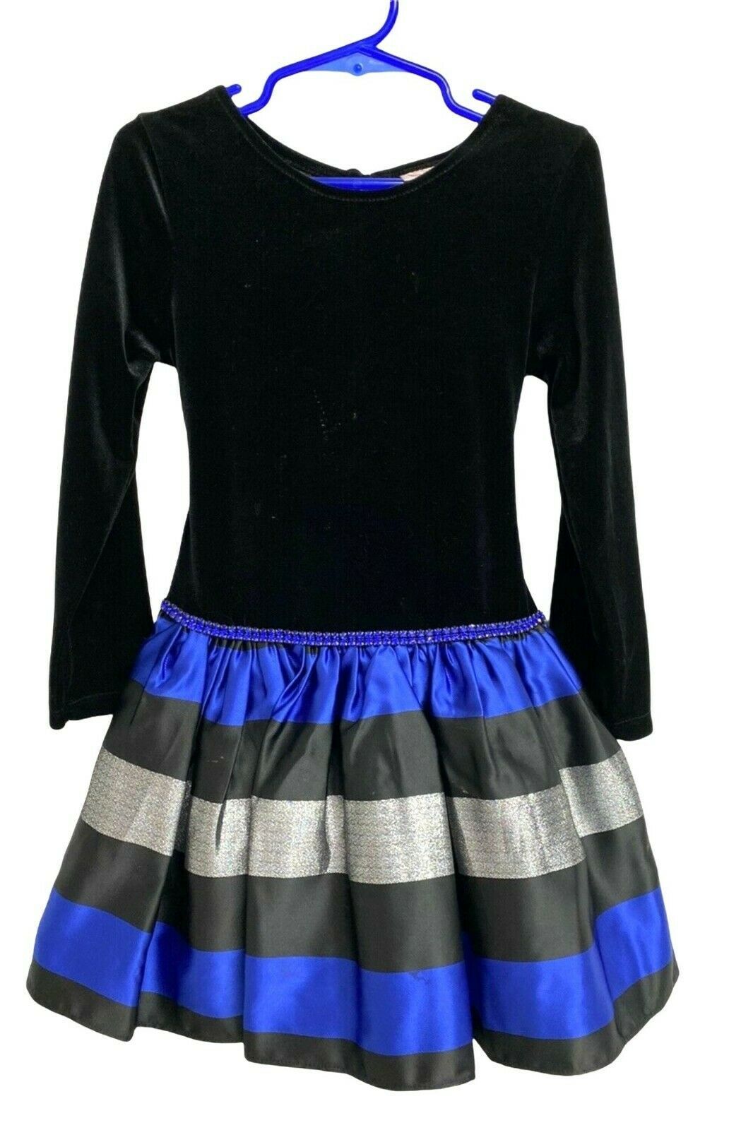 Primary image for Youngland girls dress formal long sleeve striped black blue size 5