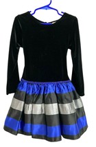 Youngland girls dress formal long sleeve striped black blue size 5 - $17.81