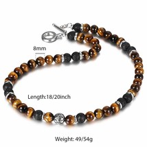 8mm Men&#39;s Unique  Tiger Eyes Stone Lava Bead Neck Stainless Steel Beaded... - $66.62