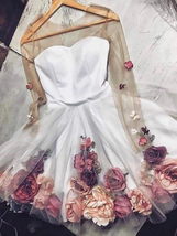 A Line White Floral Prom Dresses  Short White Floral Graduation Homecomi... - $155.00