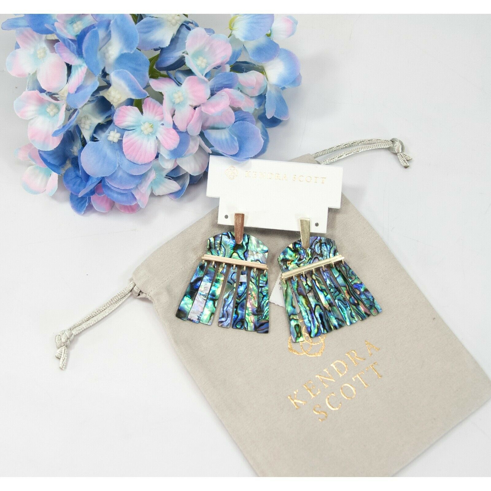 Primary image for Kendra Scott Layne Abalone Shell Gold Fringe Large Drop Earrings NWT