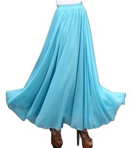 AQUA BLUE Long Chiffon Skirt High Waisted Plus Size Wedding Chiffon Skirt image 2