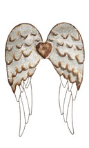 Angel Wings Wall Plaque 27" High Metal With Silver Detailing Copper Heart Accent - $74.24