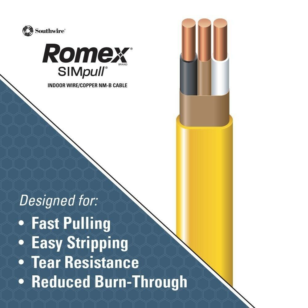 Southwire Romex SIMpull Wire 12/2 Solid Copper Conductors NM-B W/G 1000 ...