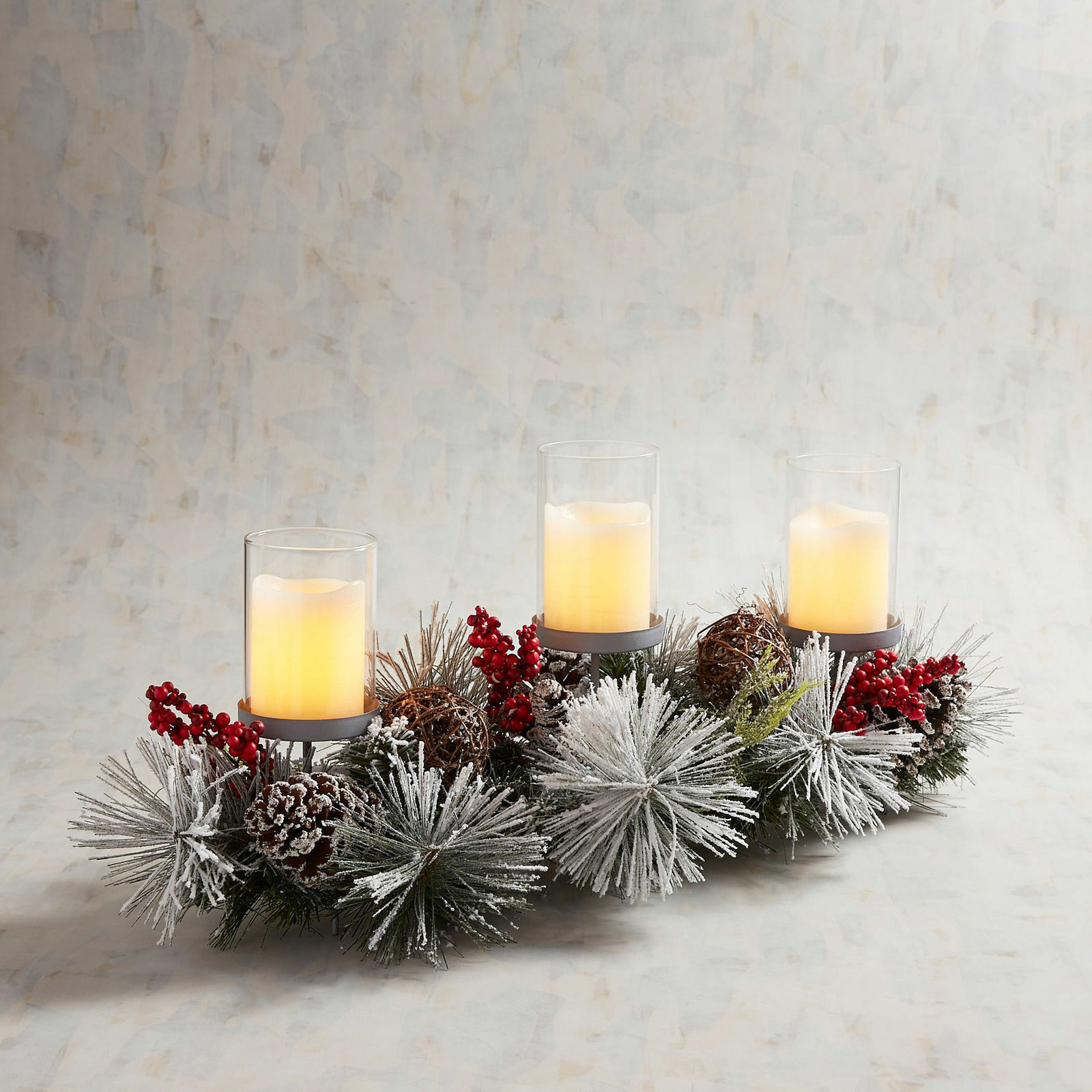 NWT PIER 1 FAUX FLORAL HOLIDAY WINTER 3 VOTIVE CANDLE HOLDER Candles