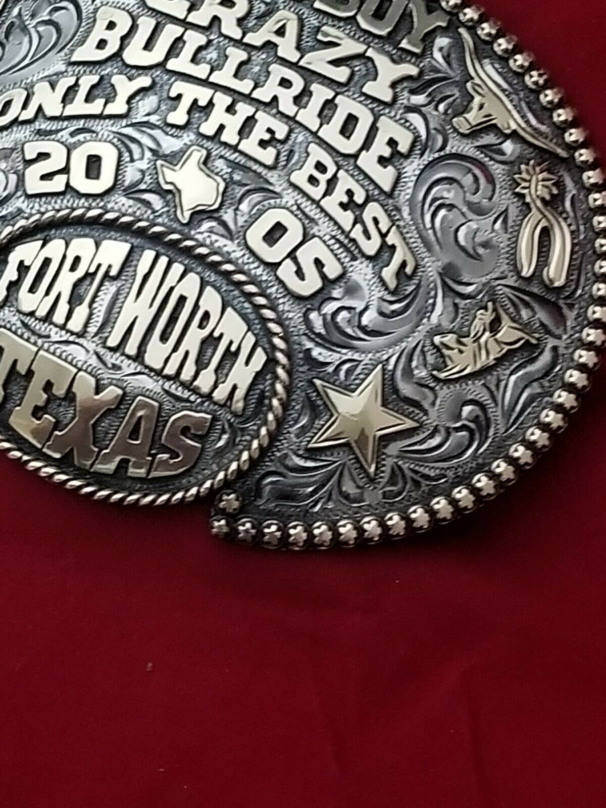 2005 RODEO TROPHY BELT BUCKLEFORT WORTH TEXAS BULL RIDE CHAMPION