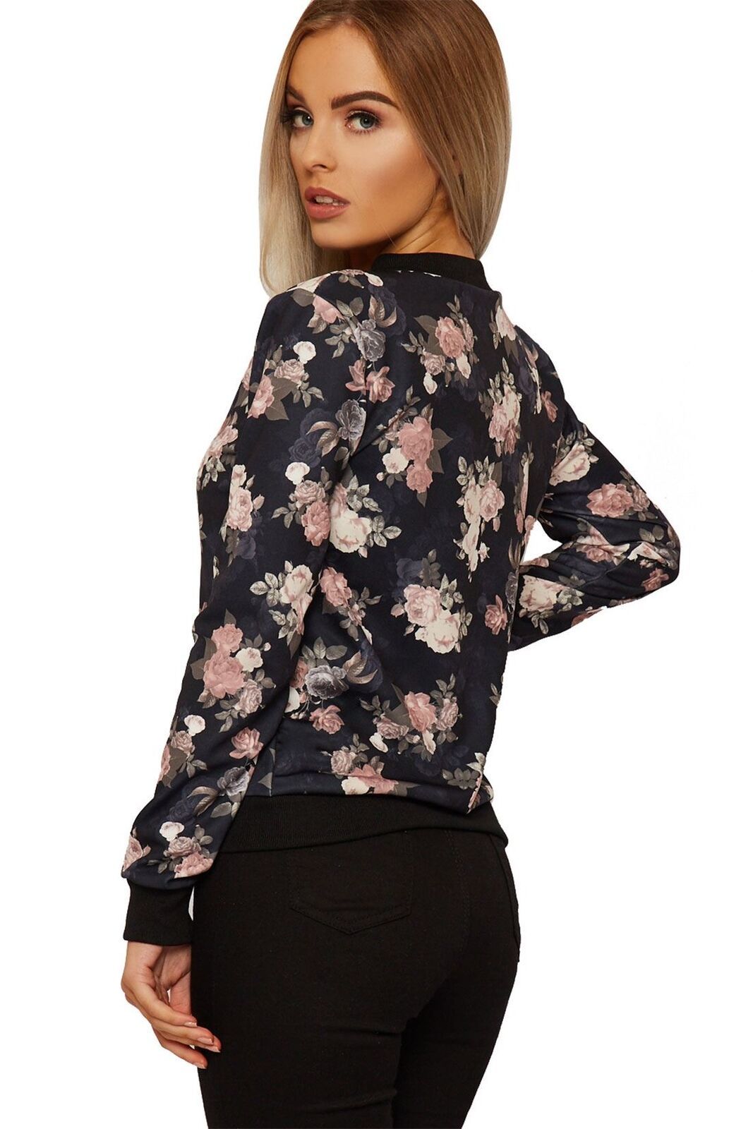 Download Floral Bomber Jacket Ladies Long Sleeves Rose Print Zip Up ...