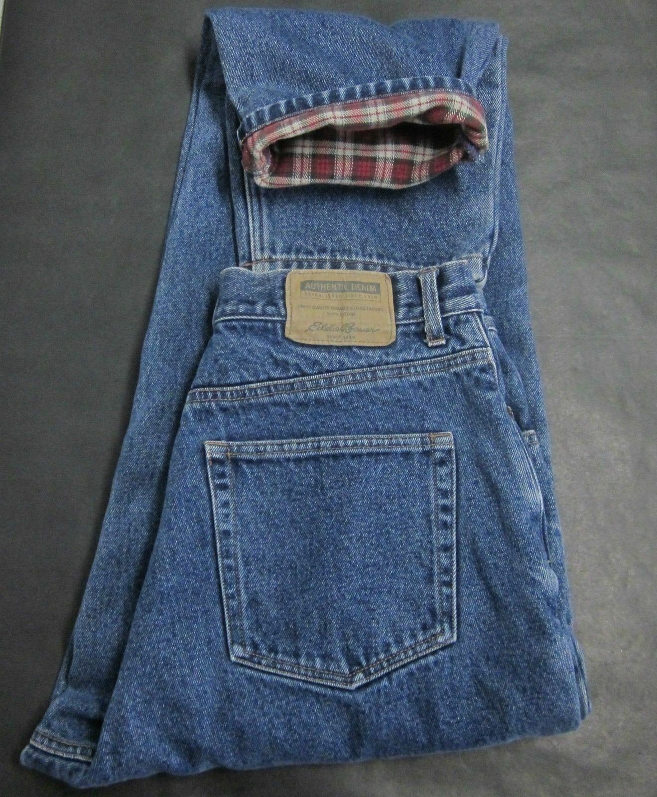 EDDIE BAUER WOMEN'S (12) 30X30 HIGH WAIST COTTON FLANNEL LINED MEDIUM BLUE JEANS Jeans