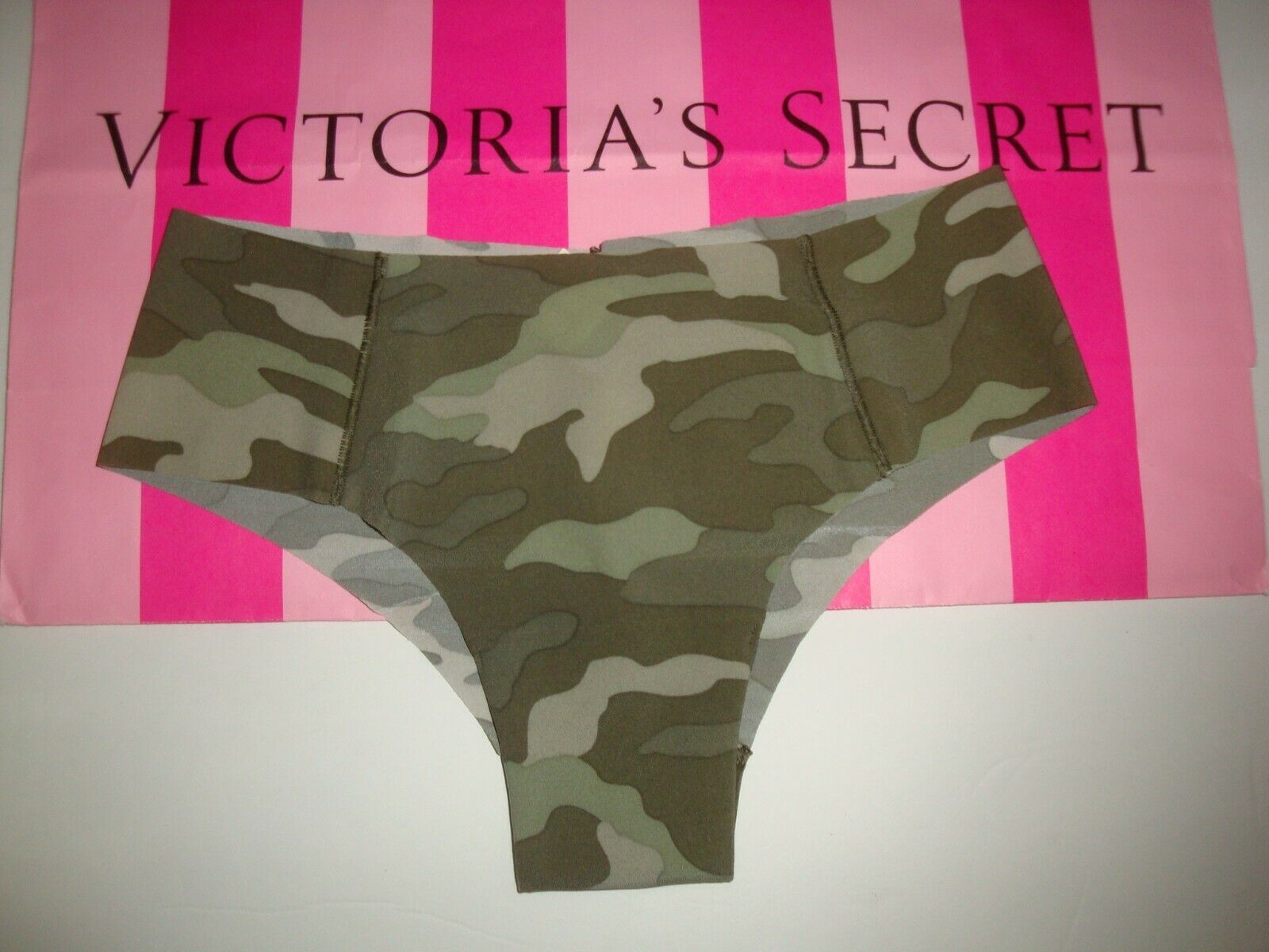 New Victorias Secret Pink No Show Cheekster Panty Green Camo Camouflage Sz Xl Panties 