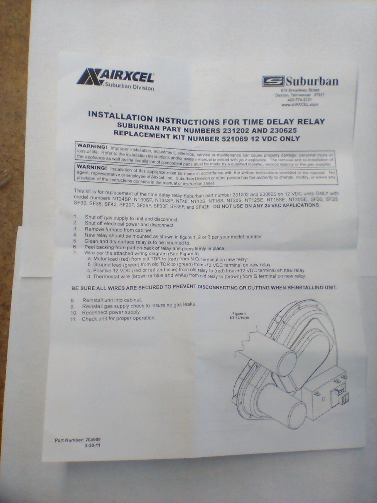 521069 Suburban Furnace 12VDC Time Delay and similar items