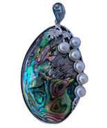Unique Designer Signed Sterling Silver Large Abalone &amp; Pearl Pendant V3 ... - $46.71