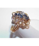 10k 5 Blue Sapphire .15ct Diamond Weave Ring Size 7+ Yellow Gold Retro S... - $485.09