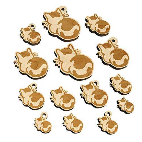 Cat Backside Mini Wood Shape Charms Jewelry DIY Craft - Various Sizes (16pcs) -