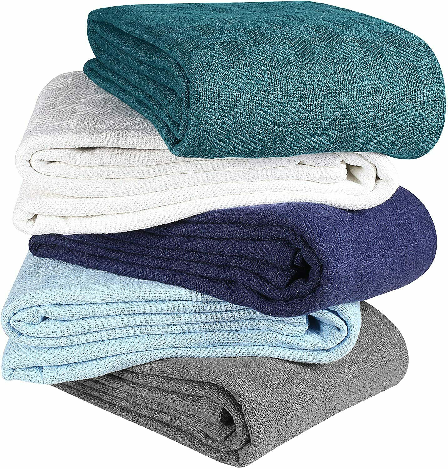 Twin Blanket Cotton Thermal Woven Teal Blue 60" x 90" Breathable