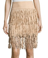 Romeo &amp; Juliet Country Cool Skirt Small 2 4 Tan $138 Beige Fringe Faux S... - £56.33 GBP