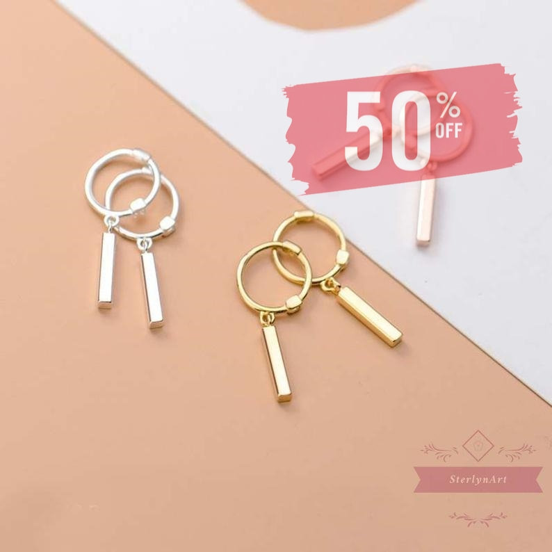 Office Strip Geometry • 925 Sterling Silver • Hoop Earrings for Women • Round an