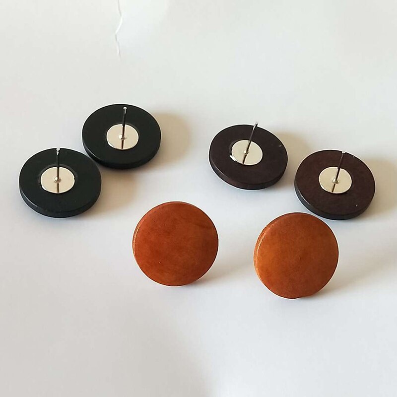 2021 New Africa Black Queen Coffee Wood Engraved Flower Round Button Stud Earrin