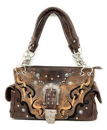 Western Women's Tooled Leather/Laser Cut Purse Buckle Concealed Carry Handbag an