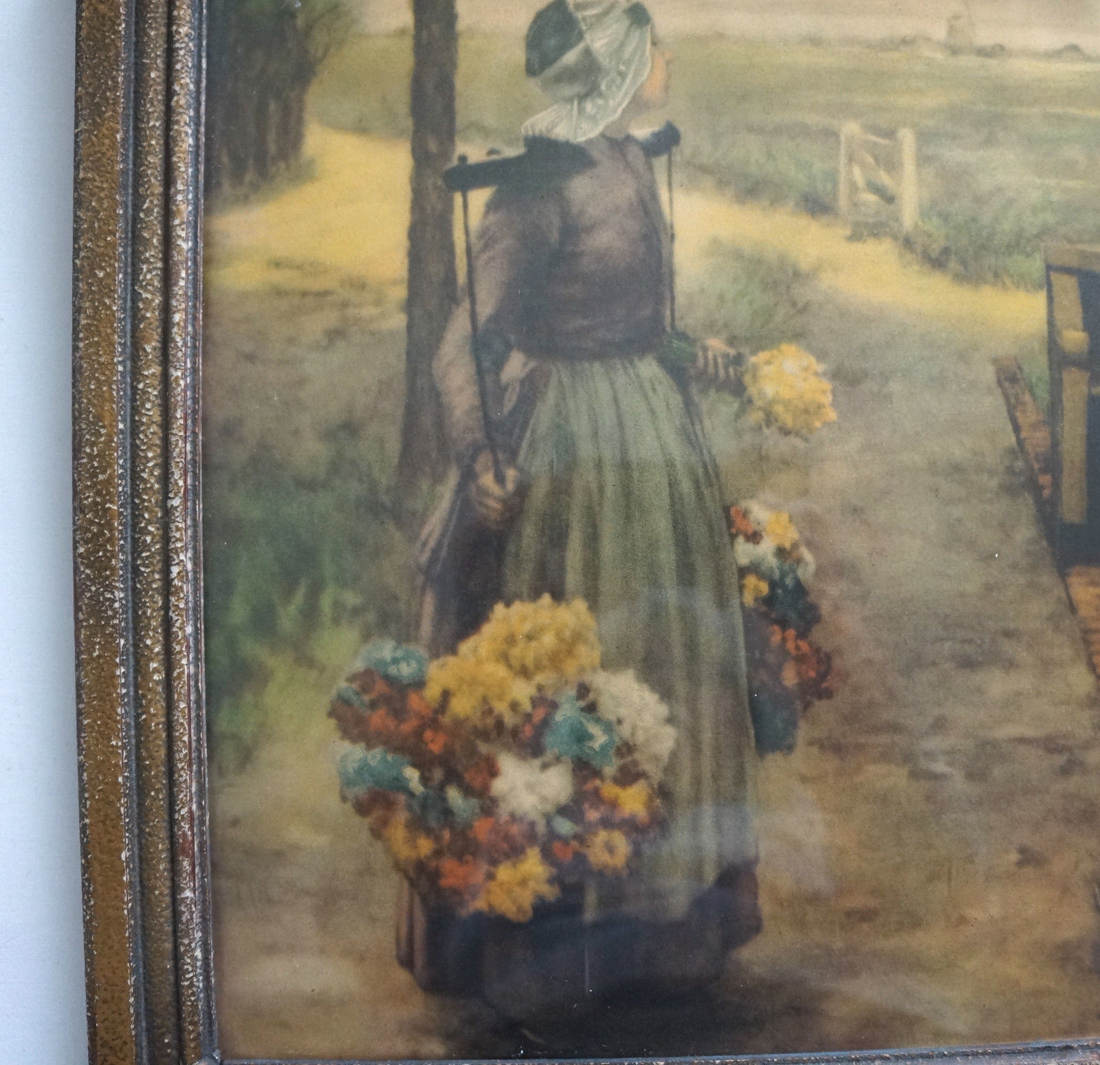 Hitchcock Flower Girl in Holland Antique Framed Print Under Glass Art Prints
