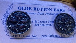  Heirloom Button Earrings Pierced Floral Design New Orleans - $13.99