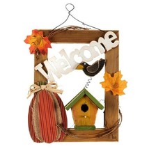 ~~ Fall WELCOME Birdhouse/Pumpkin/leaves Hanging Wall Door Sign Plaque D... - $12.00