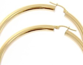 18K Yellow Gold Round Circle Hoop Earrings Diameter 50 Mm X 4 Mm, Made In Italy - $1,096.08