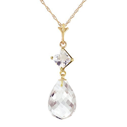 Galaxy Gold GG 5.5 Carat 14k 20 Solid Gold Necklace with Natural White Topaz Pe