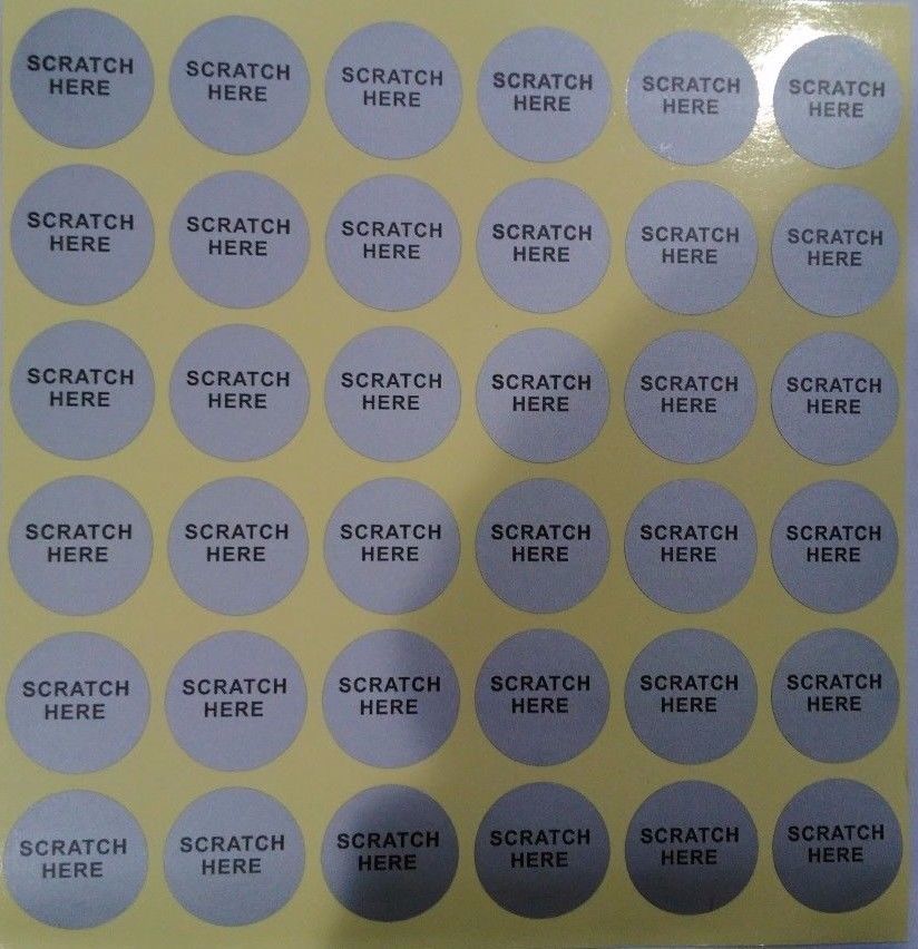 1" inch Round PURPLE SCRATCH HERE STICKERS LABEL TICKET PROMOTIONAL GAMES FAVORS