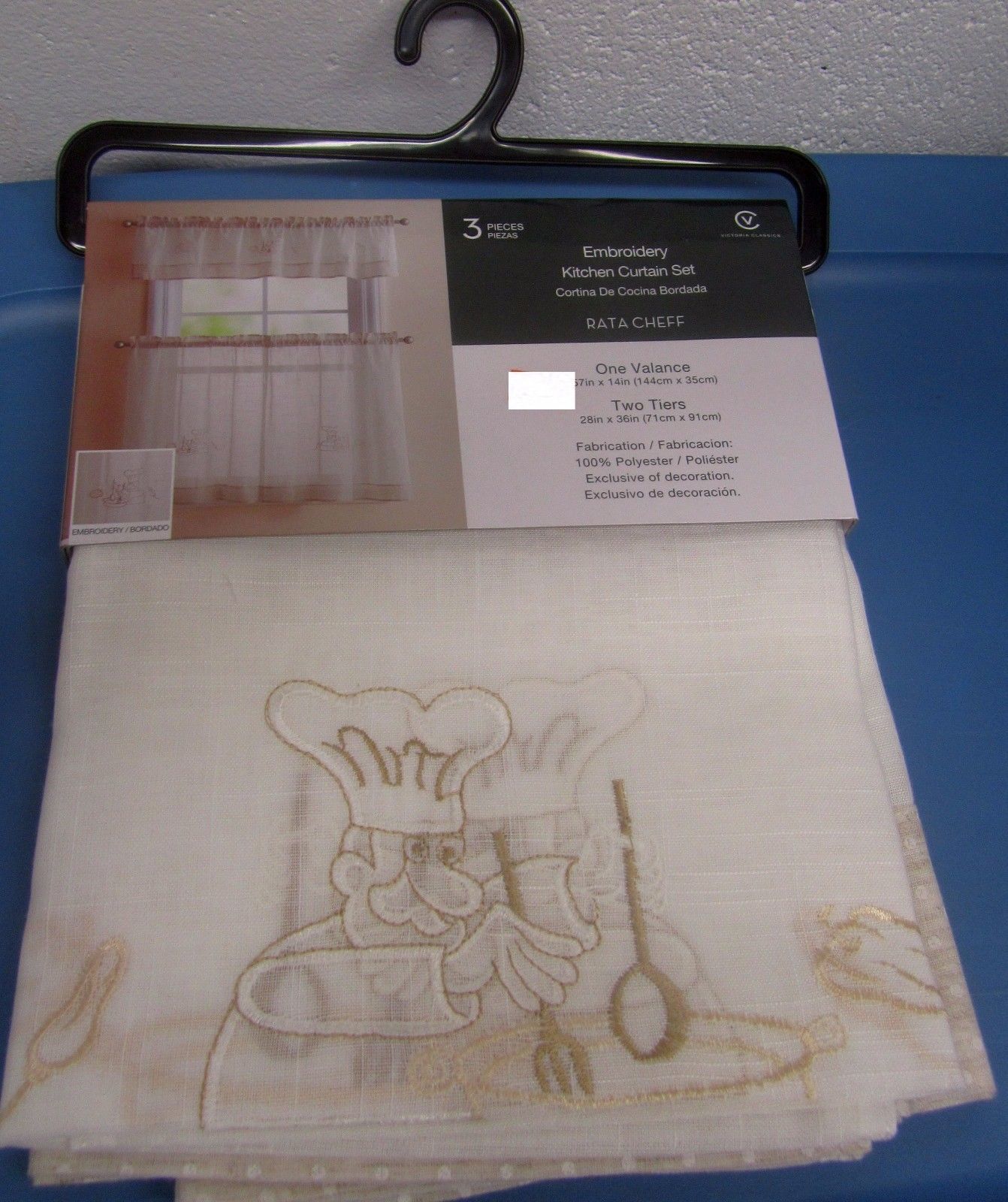 3pc. Embroidery Curtains Set:2 Tiers (28"x36") & Valance (57"x14") RATA CHEF,VC - $19.79
