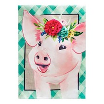Floral Crowned Pig Garden Linen Applique Flag,-2 Sided Message, 12.5&quot; x 18&quot; - $22.00